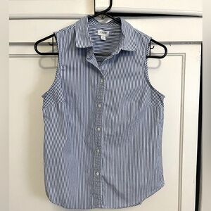 J. Crew sleeveless blue and white striped button down top. Size S.